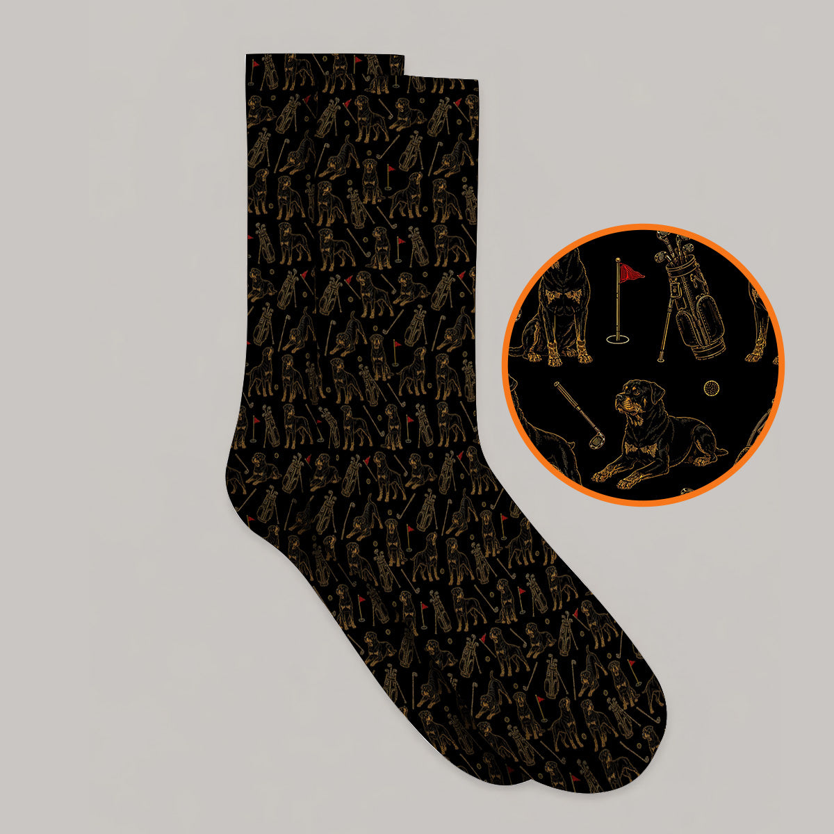 Crazy Rottweiler Golf Socks, Rottweiler Dog Pattern Golf Sock, Golf Gift For Golfer