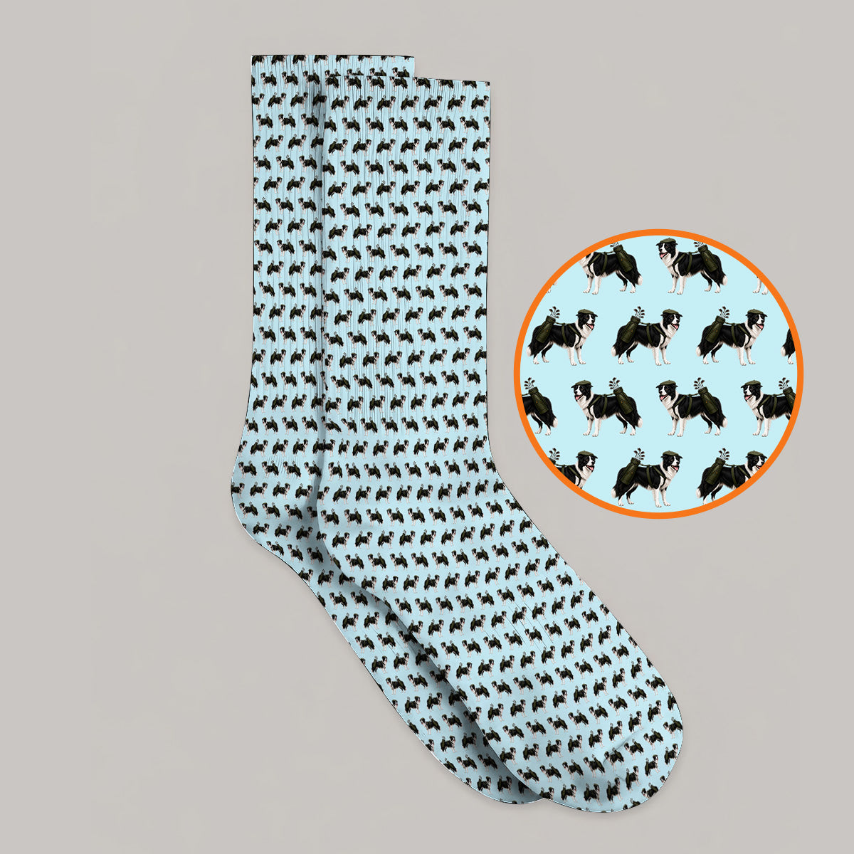 Funny Border Collie Golf Socks, Border Collie Pattern Golf Sock for Golfer, Dog Lovers Golf Gift