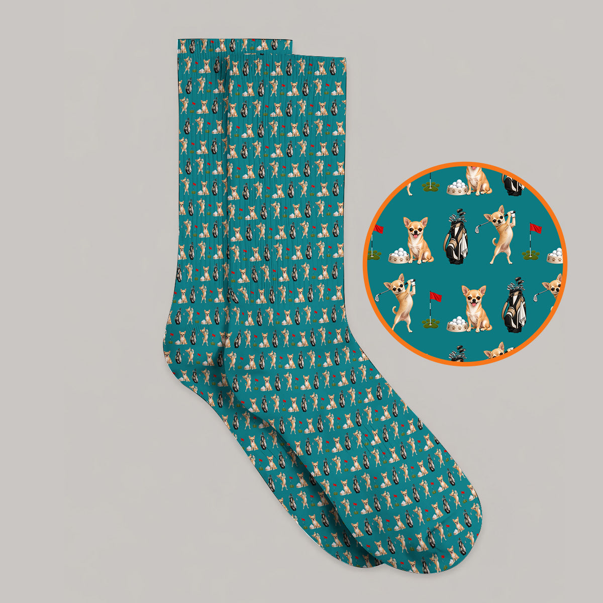 Chihuahua Golf Socks, Cute Chihuahua Golf Pattern Sock for Dog Lovers, Funny Golf Gift For Golfer