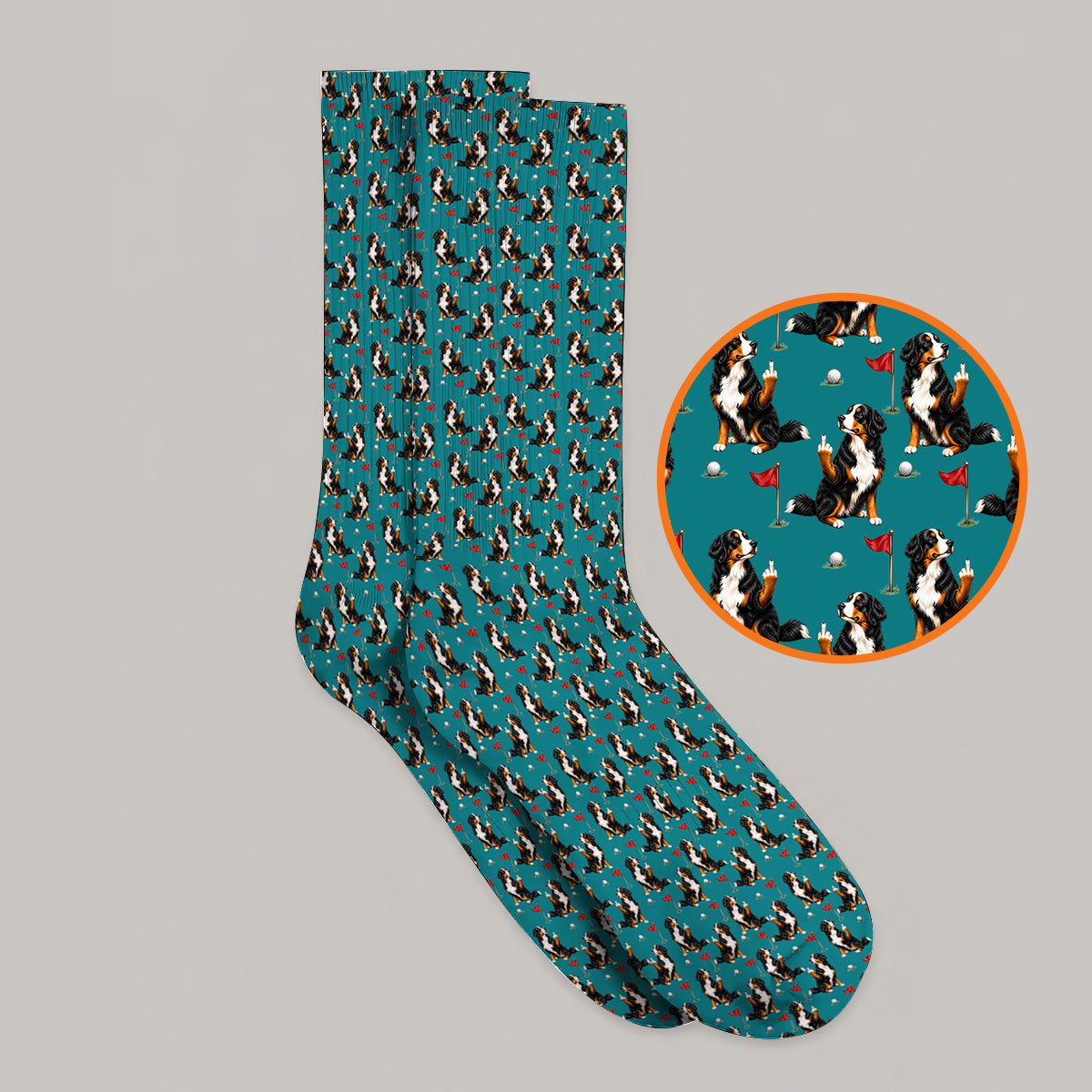 Bernese Mountain Dog Golf Pattern Socks, Bernese Golf Sock, Funny Dog Lover Golf Gift