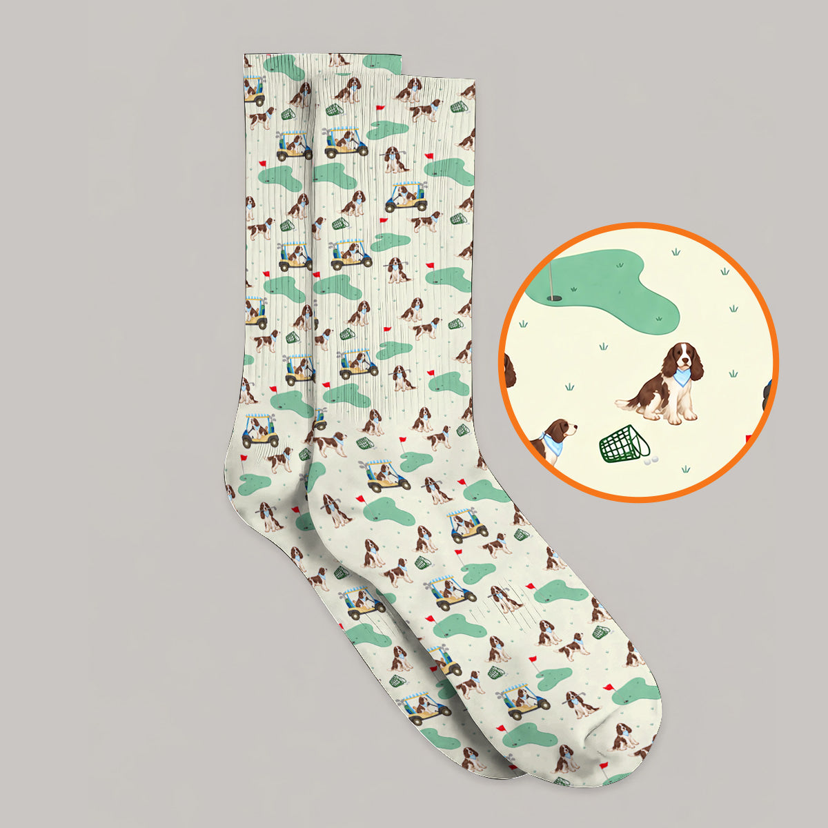 English Springer Spaniel Golf Socks, Pattern Golf Sock For Dog Lovers, Crazy Golf Gift For Golfer