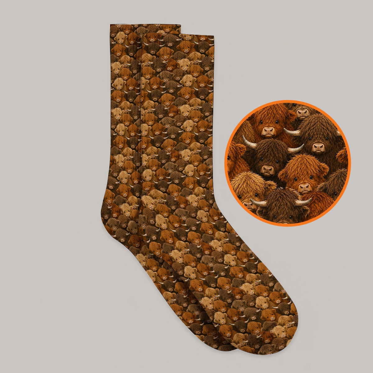 Highland Cow Pattern Golf Socks, Crazy Golf Gift For Golfer, Highland Cow Golf Sock