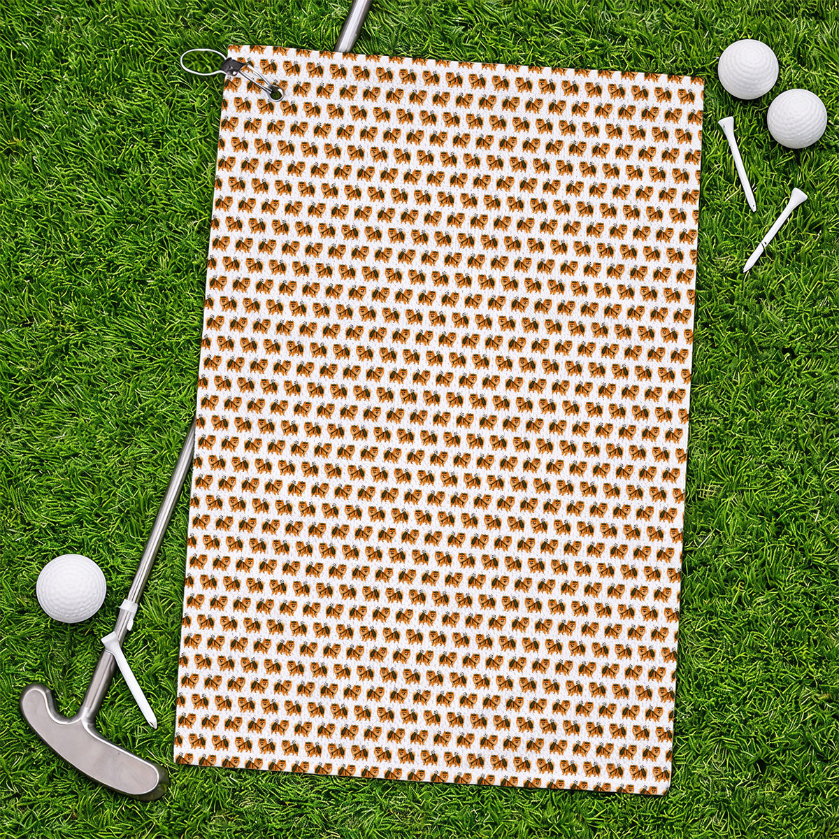 Golden Pomeranian Pattern Golf Towel, Cute Pomeranian Dog Golf Towels, Funny Golf Gift For Golfer