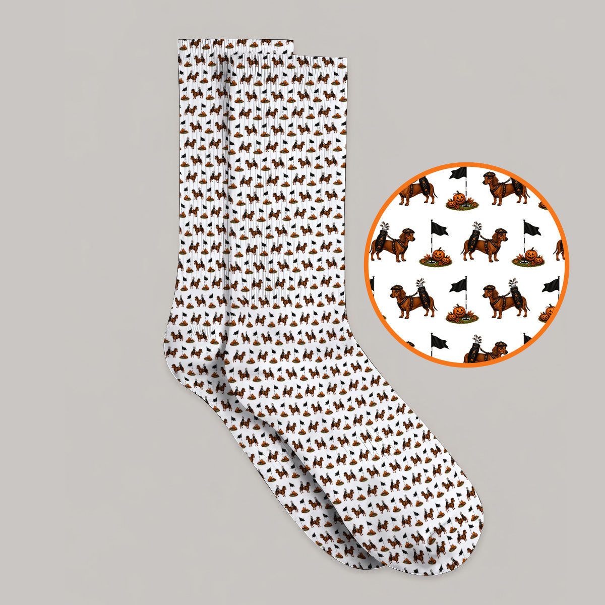 Funny Dachshund Golf Sock, Halloween Wiener Dog Pattern Golf Socks, Golf Gift for Golfer