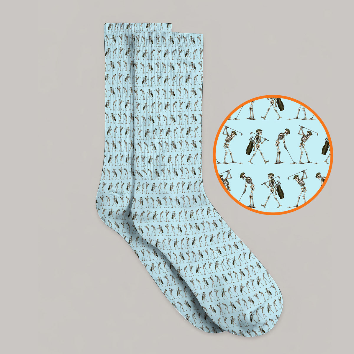 Skeleton Golf Socks, Vintage Skeleton Golf Pattern Sock, Crazy Golf Gift For Golfer