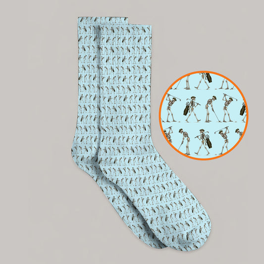 Skeleton Golf Socks, Vintage Skeleton Golf Pattern Sock, Crazy Golf Gift For Golfer