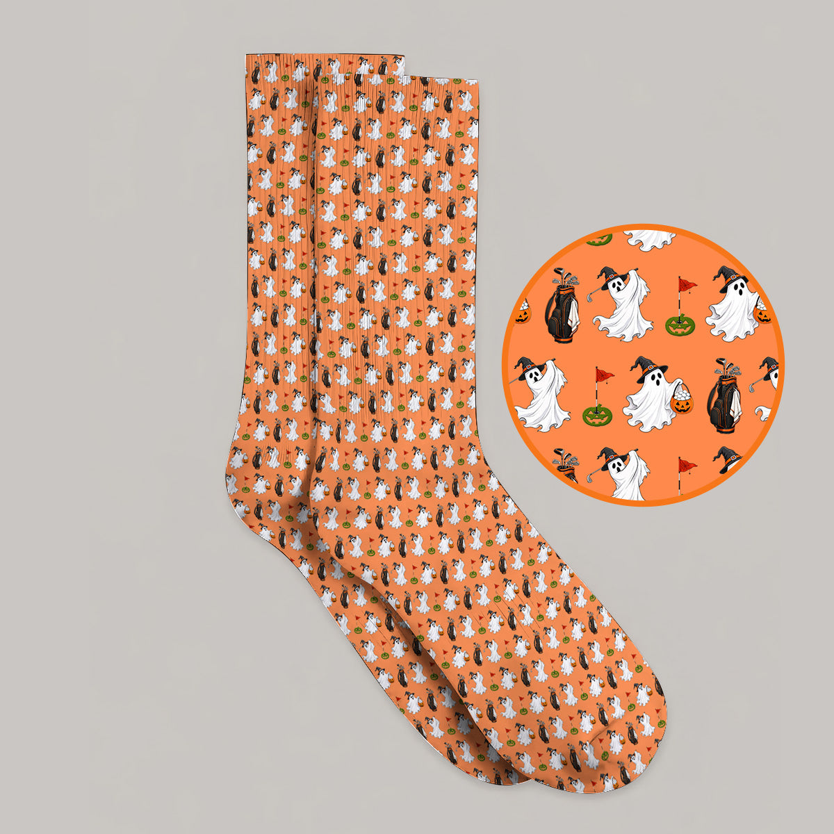 Cute Ghost Golf Socks, Halloween Pattern Golf Sock, Trick or Treat Golf Gift For Golfer