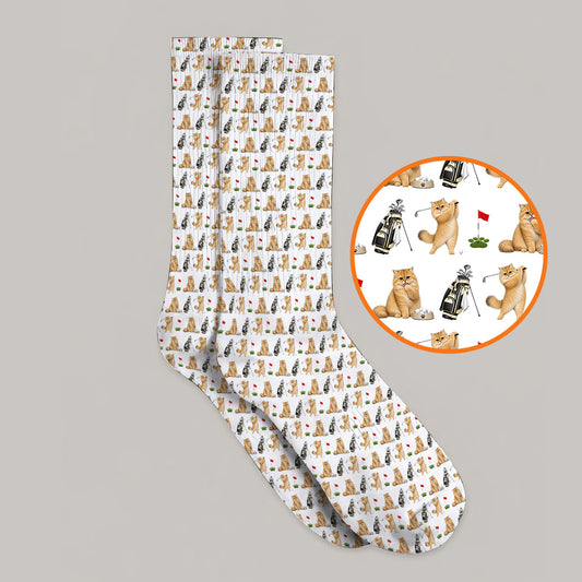 Golden British Longhair Golf Socks, Cute Golden British Longhair Pattern Golf Sock, Golf Gift for Cat Lovers