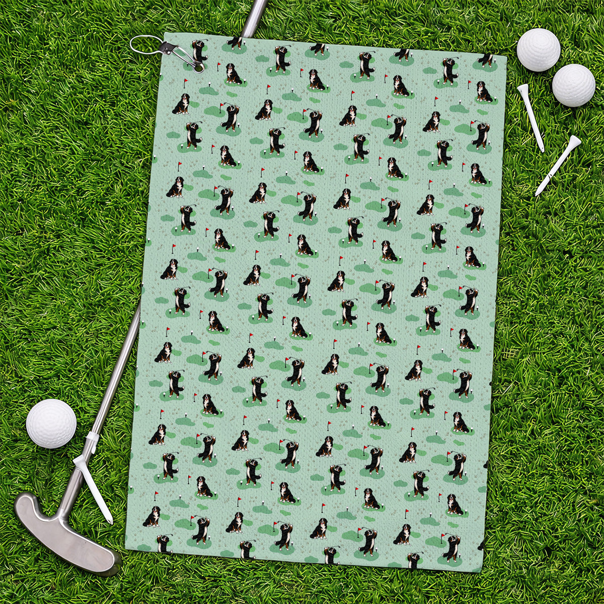 Bernese Mountain Pattern Golf Towels, Bernese Mountain Golf Towel Fot Golfer, Funny Dog Golf Gift