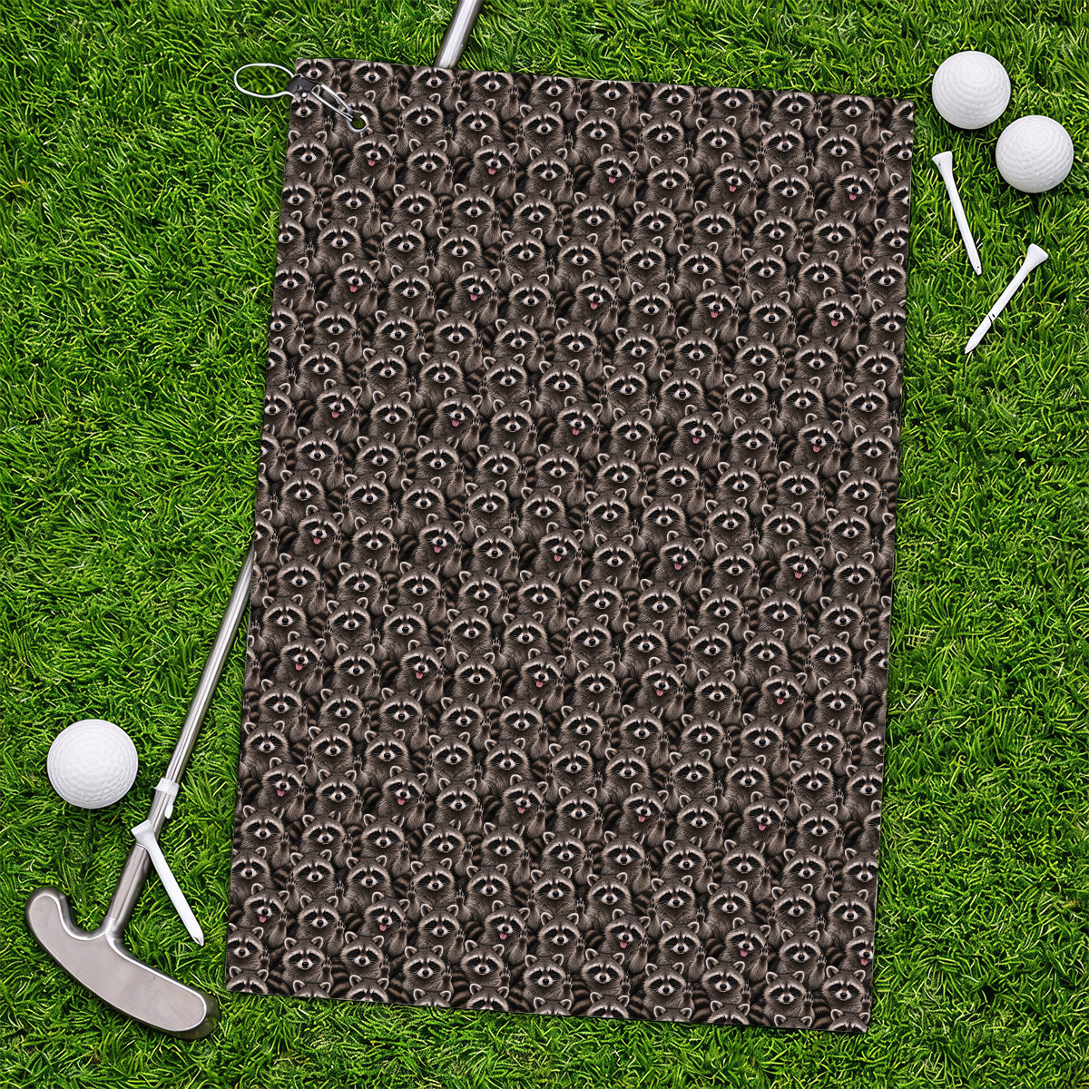 Raccoon Golf Pattern Towels, Crazy Raccoon Golf Towel, Golf Gift for Golfer