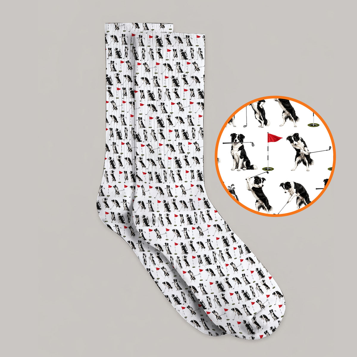 Border Collie Golf Socks, Border Collie Pattern Golf Sock for Golfer, Funny Golf GIft For Golfer