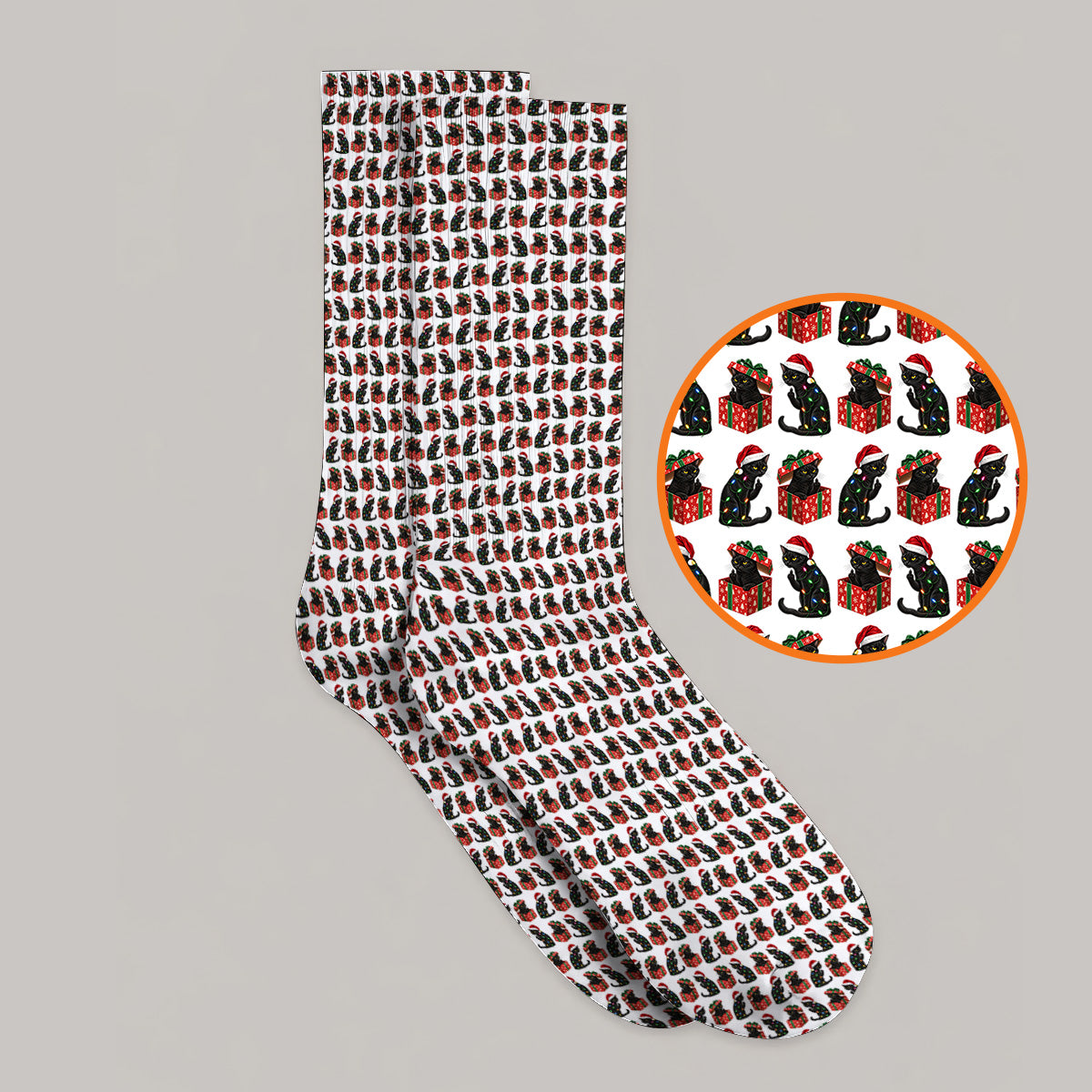 Black Cat Christmas Pattern Golf Socks, Funny Christmas Cat Golf Sock, Holiday Gift for Cat Lovers