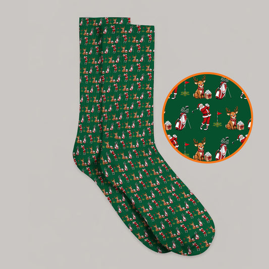 Christmas Golf Pattern Socks, Santa Reindeer Golf Sock, Xmas Gift For Golfers