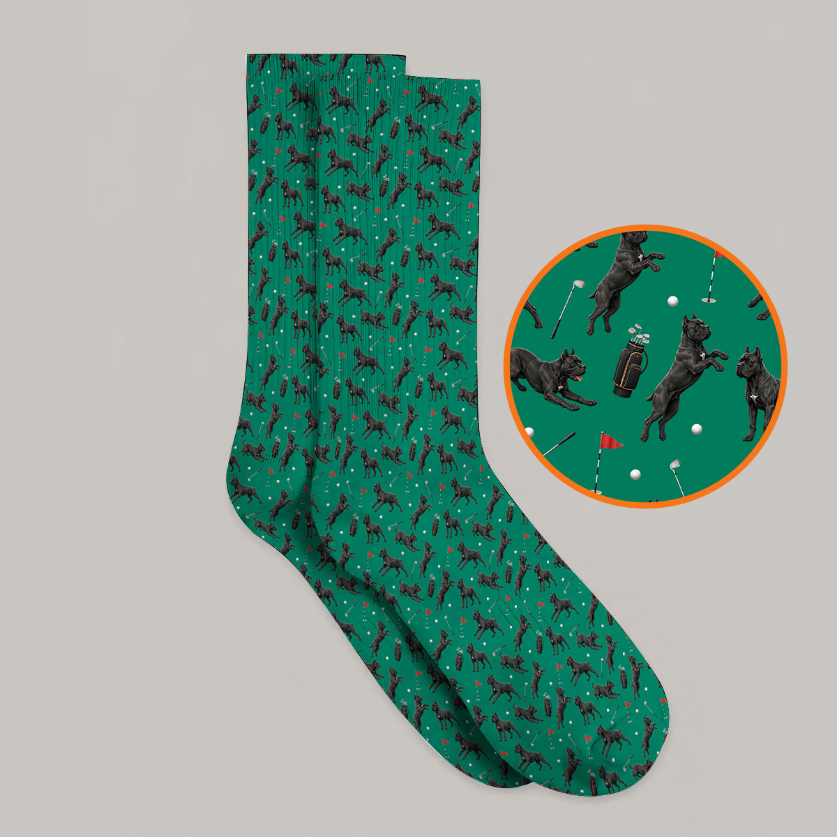 Crazy Cane Corso Pattern Golf Socks, Black Cane Corso Golf Sock for Dog Lovers, Golf Gift for Golfers