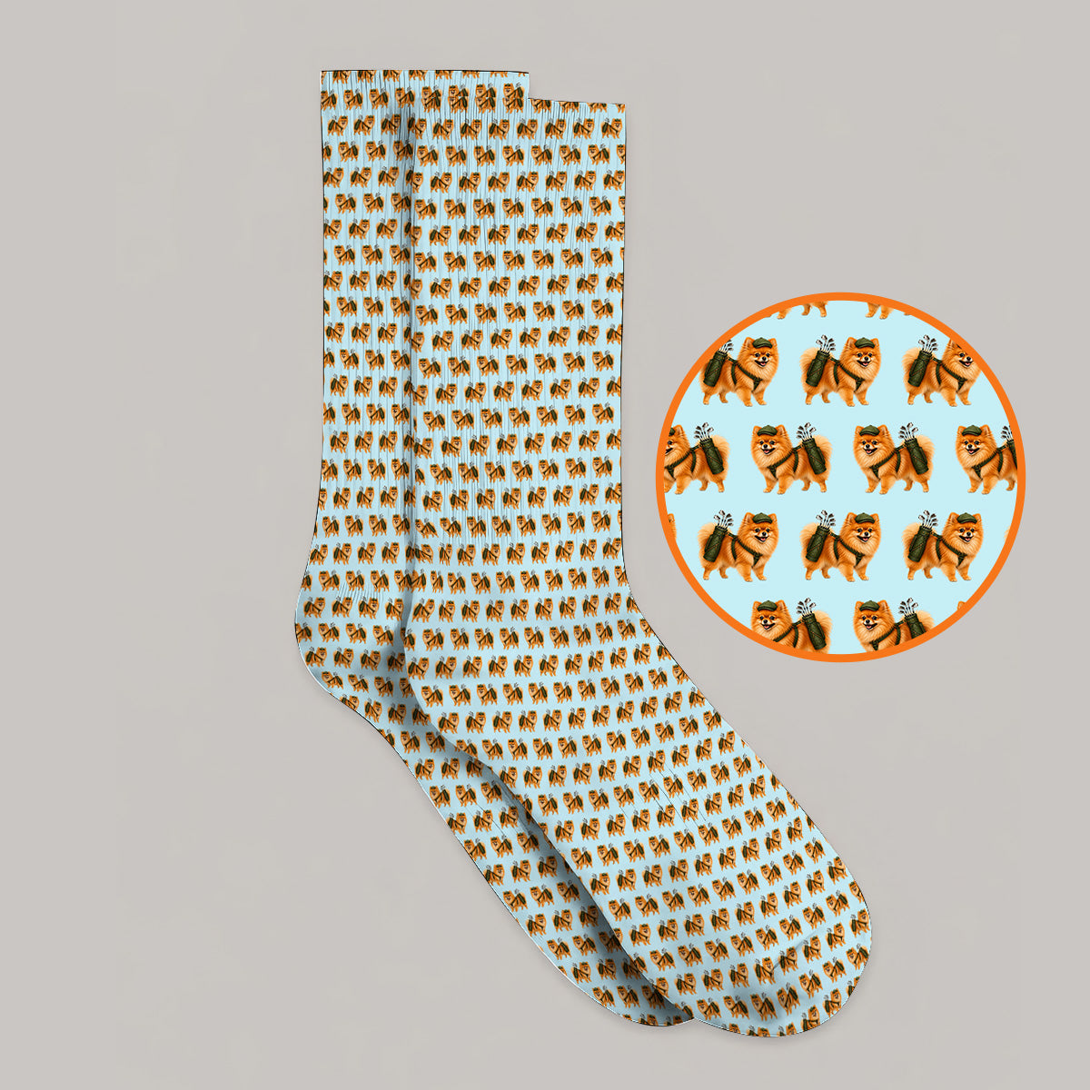 Golden Pomeranian Pattern Golf Socks, Cute Pomeranian Dog Golf Sock, Funny Golf Gift For Golfer