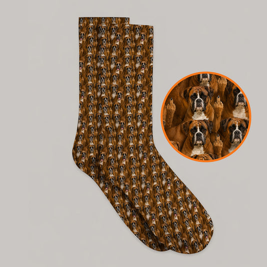 Crazy Boxer Middle Finger Golf Sock, Boxer Pattern Golf Socks for Golfer, Golf Gift for Dog Lovers