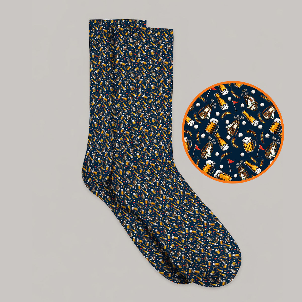 Pattern Golf And Beer Socks, Funny Golf Sock, Golf Gift For Golfer
