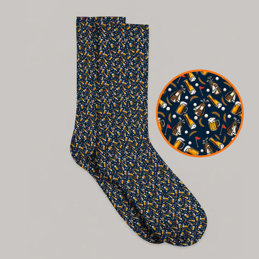 Pattern Golf And Beer Socks, Funny Golf Sock, Golf Gift For Golfer
