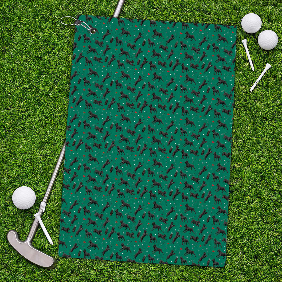 Crazy Cane Corso Pattern Golf Towel, Black Cane Corso Golf Towels for Dog Lovers, Golf Gift for Golfers
