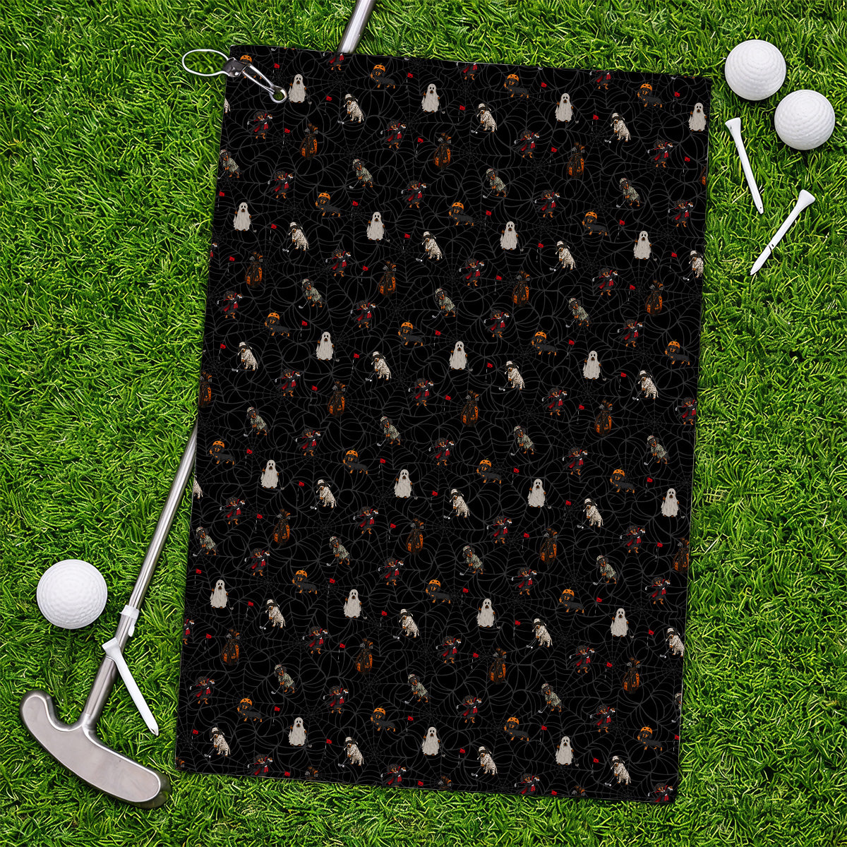 Spooky Dachshund Pattern Golf Towel, Halloween Vampire Wiener Dog Towels, Crazy Golf Gift For Golfer