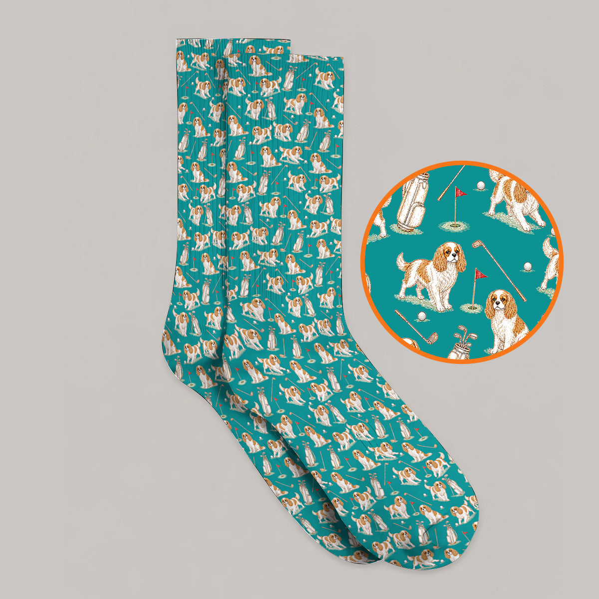 Crazy Cavalier King Charles Spaniel Golf Sock, Funny Cavalier Golf Socks, Golf Gift For Golfer