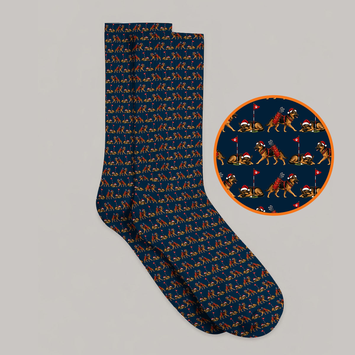 German Shepherd Christmas Golf Socks, German Shepherd Pattern Golf Sock, Holiday Golf Gift for Dog Lovers