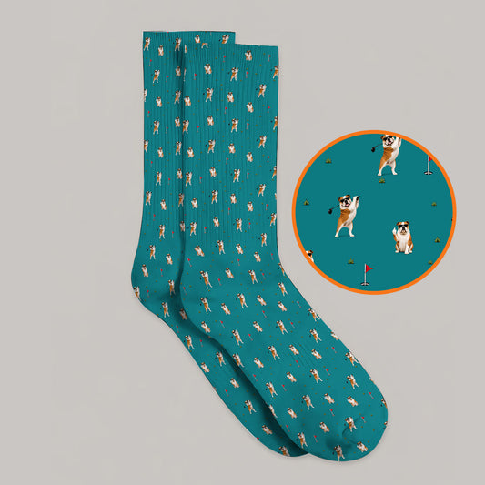 Crazy Bulldog Pattern Golf Socks For Golfer, English Bulldog Golf Sock, Dog Golf Gift