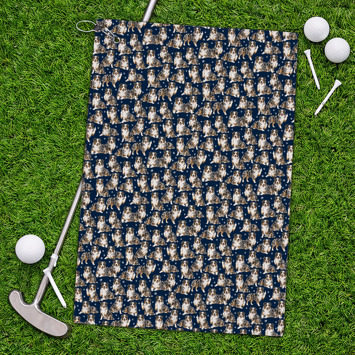 Australian Shepherd Golf Towel, Funny Blue Merle Aussie Pattern Golf Towels, Golf Gift For Golfer