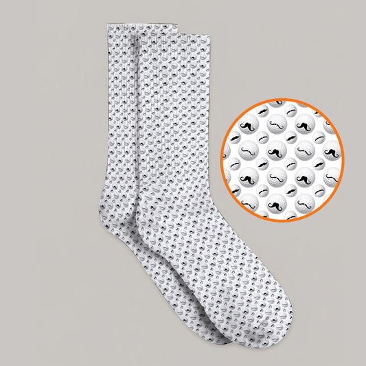 Mustache Golf Ball Socks, Funny Movember Golf Pattern Sock, Gift for Golfers