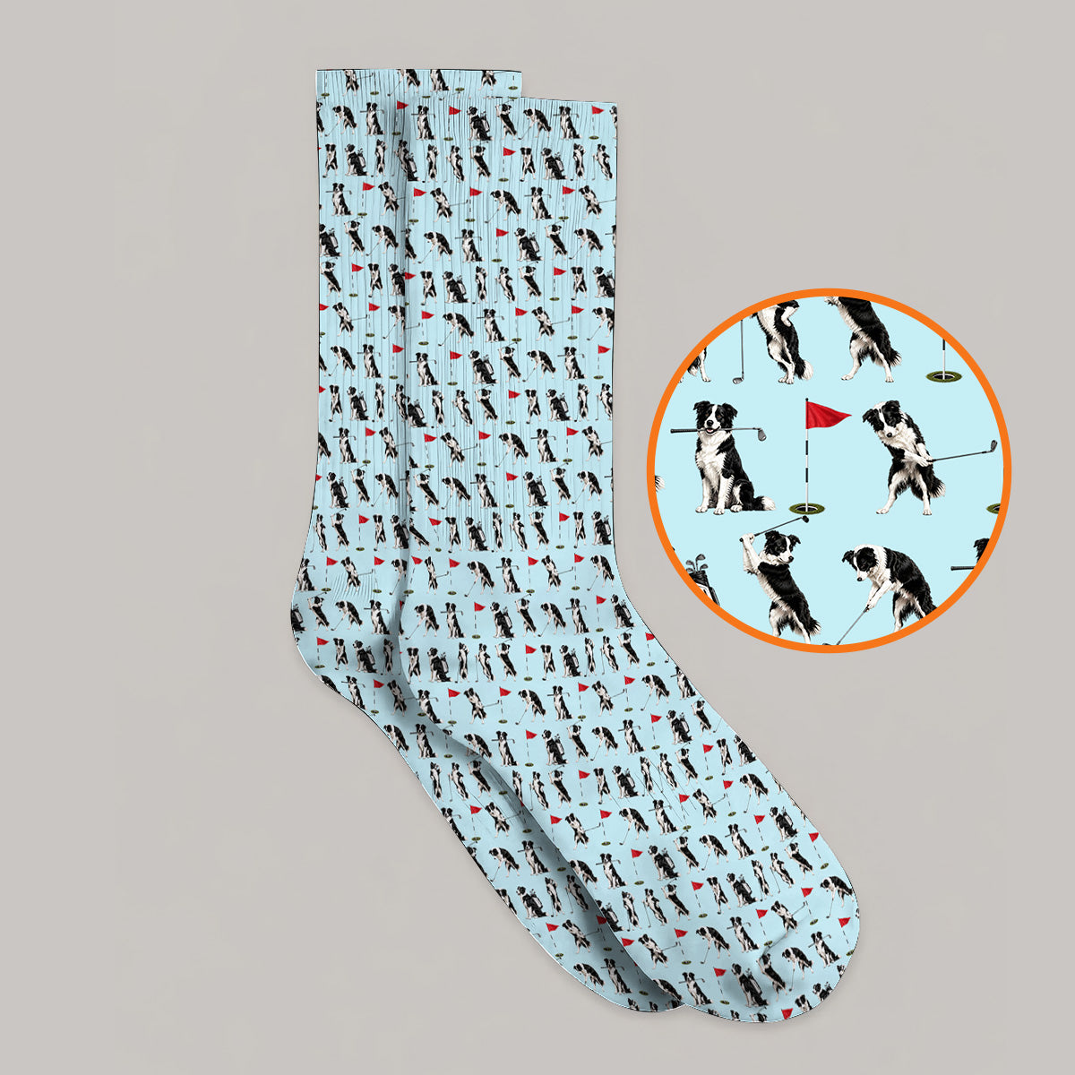 Border Collie Golf Socks, Border Collie Pattern Golf Sock for Golfer, Funny Golf GIft For Golfer