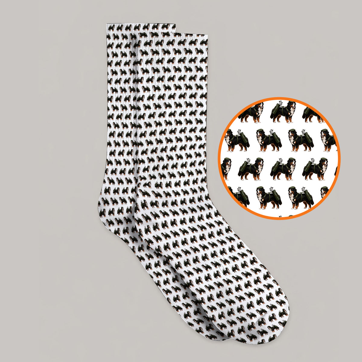 Funny Bernese Mountain Golf Pattern Socks, Bernese Golf Sock For Dog Lover, Golf Gift For Golfer
