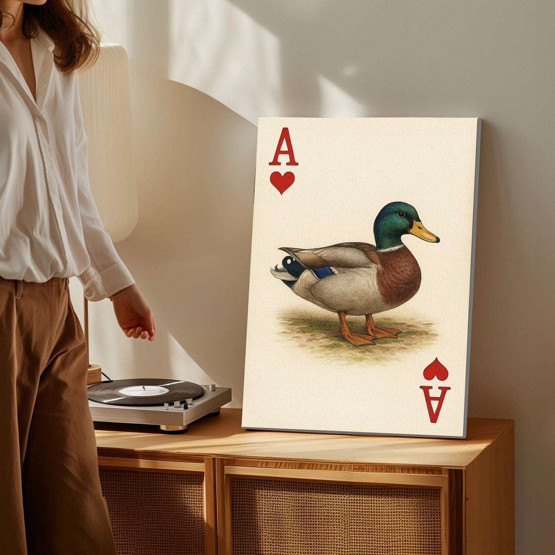 Ace Duck Canvas, Poker Style Wall Art For Cabin Decor, Gift For Man Cave
