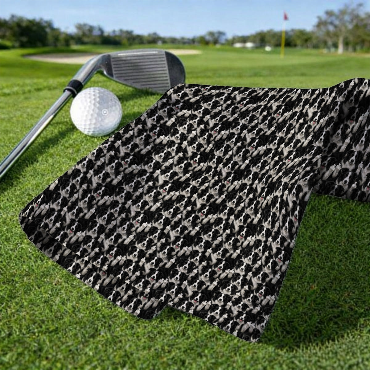 Crayzy Border Collie Golf Towel, Border Collie Pattern Golf Towels for Golfer, Dog Lovers Golf Gift