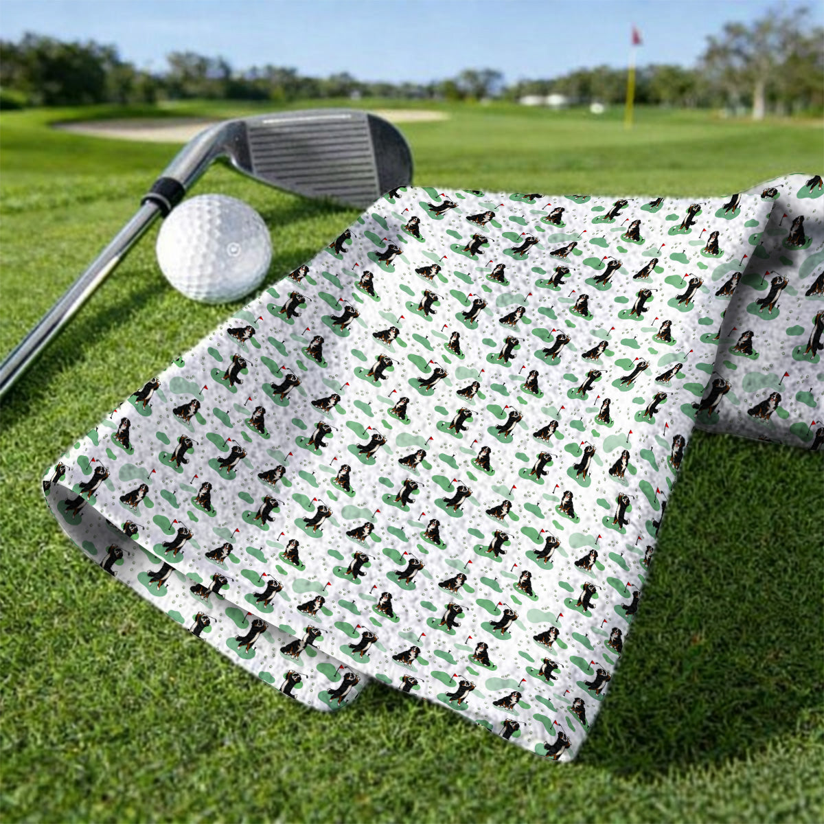 Bernese Mountain Pattern Golf Towels, Bernese Mountain Golf Towel Fot Golfer, Funny Dog Golf Gift