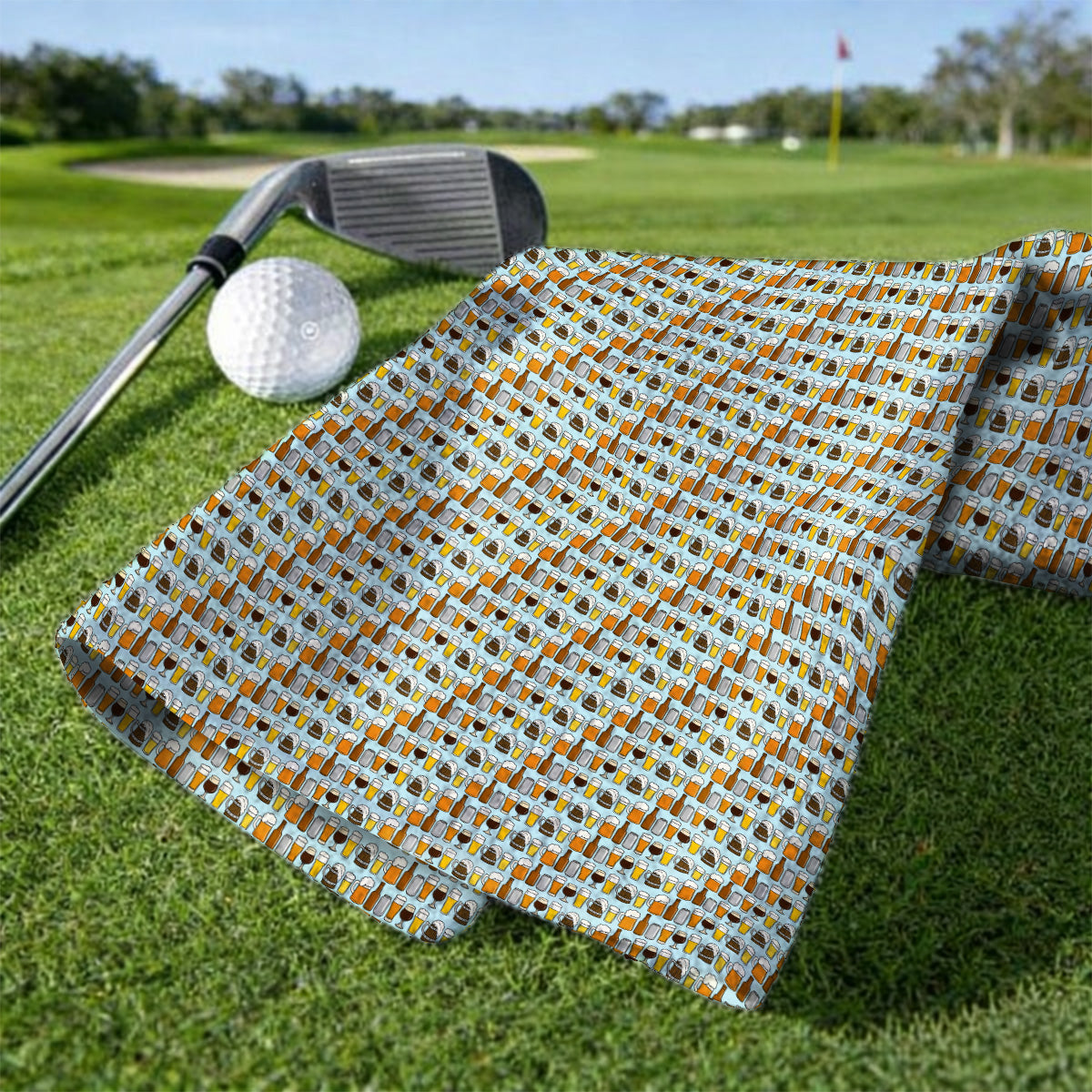 Beer Pattern Golf Towel, Funny Beer Lover Golf Towels, Golf Gift For Beer Lovers
