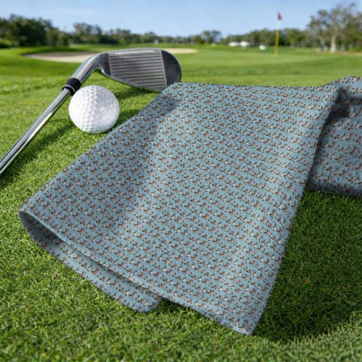 Raccoon Golf Pattern Towels, Funny Raccoon Golf Towel, Woodland Golf Gift For Golfers
