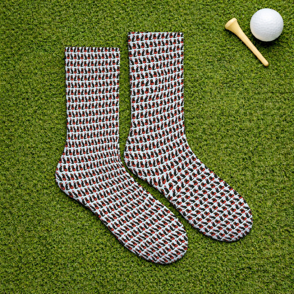 Black Cat Christmas Pattern Golf Socks, Funny Christmas Cat Golf Sock, Holiday Gift for Cat Lovers