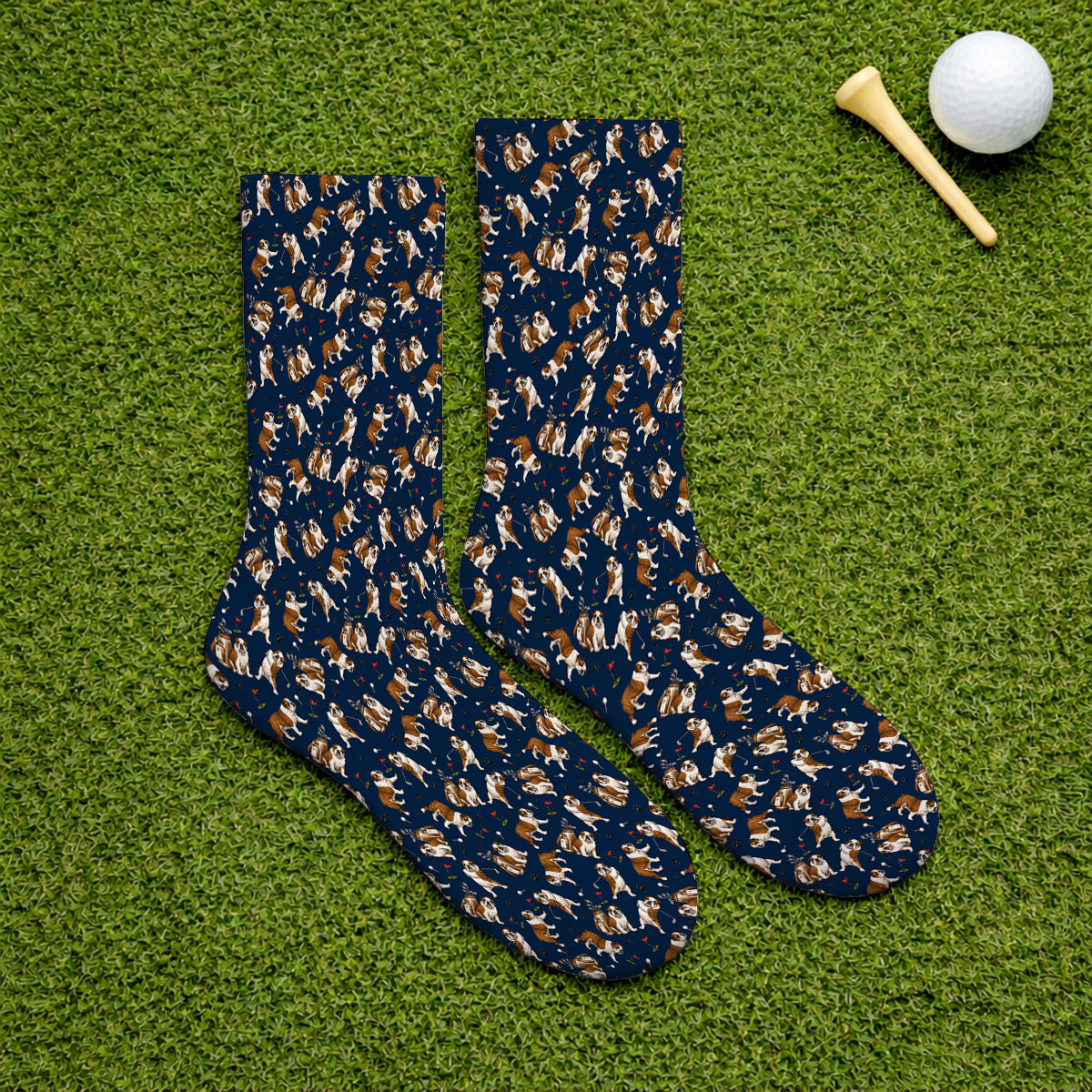 Funny Bulldog Pattern Golf Socks For Golfer, English Bulldog Golf Sock, Dog Golf Gift
