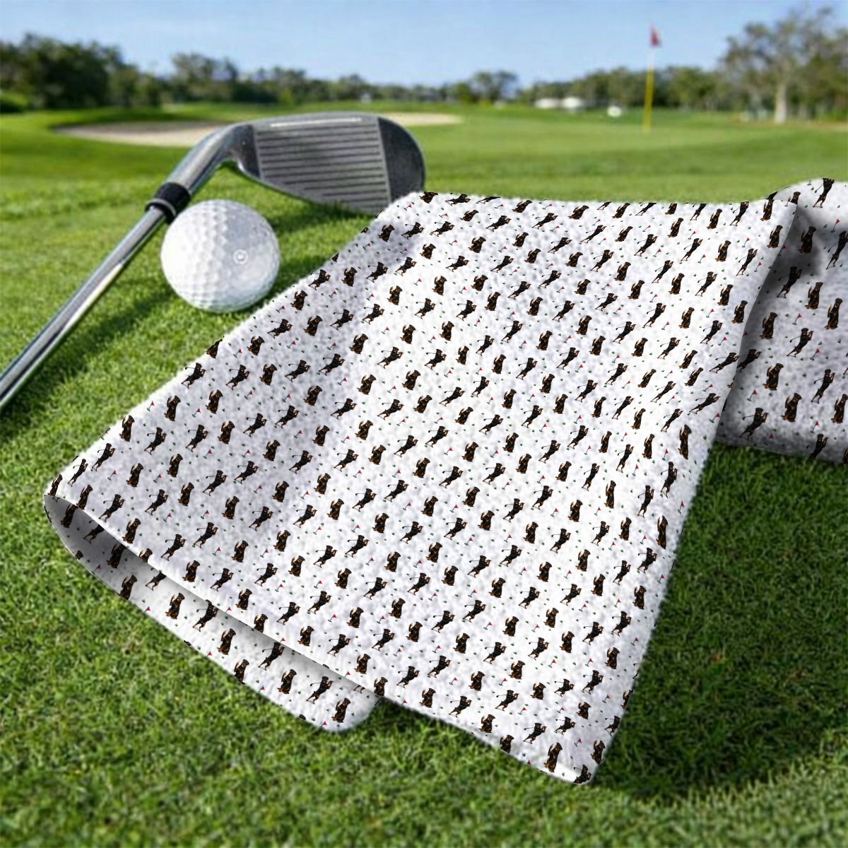 Rottweiler Golf Pattern Towel, Funny Rottweiler Playing Golf Towels, Dog Lover Gift For Golfer