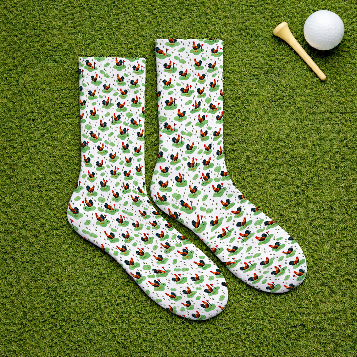 Crazy Rooster Golf Socks, Rooster Pattern Golf Sock For Chicken Lovers, Golf Gift For Golfers