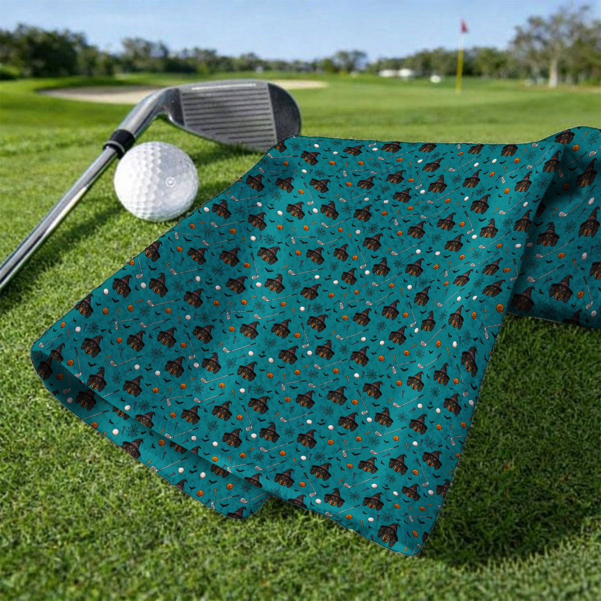 Witch Dachshund Golf Towel, Halloween Wiener Dog Pattern Golf Towels, Golf Gift for Golfer