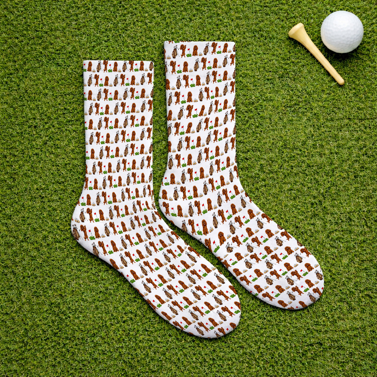 King Charles Cavalier Spaniel Golf Socks For Golfer, King Charles Cavalier Spaniel Pattern Golf Sock, Dog Lover Golf Gift
