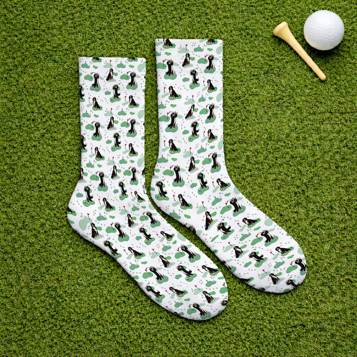 Bernese Mountain Pattern Golf Socks, Bernese Mountain Golf Sock Fot Golfer, Funny Dog Golf Gift