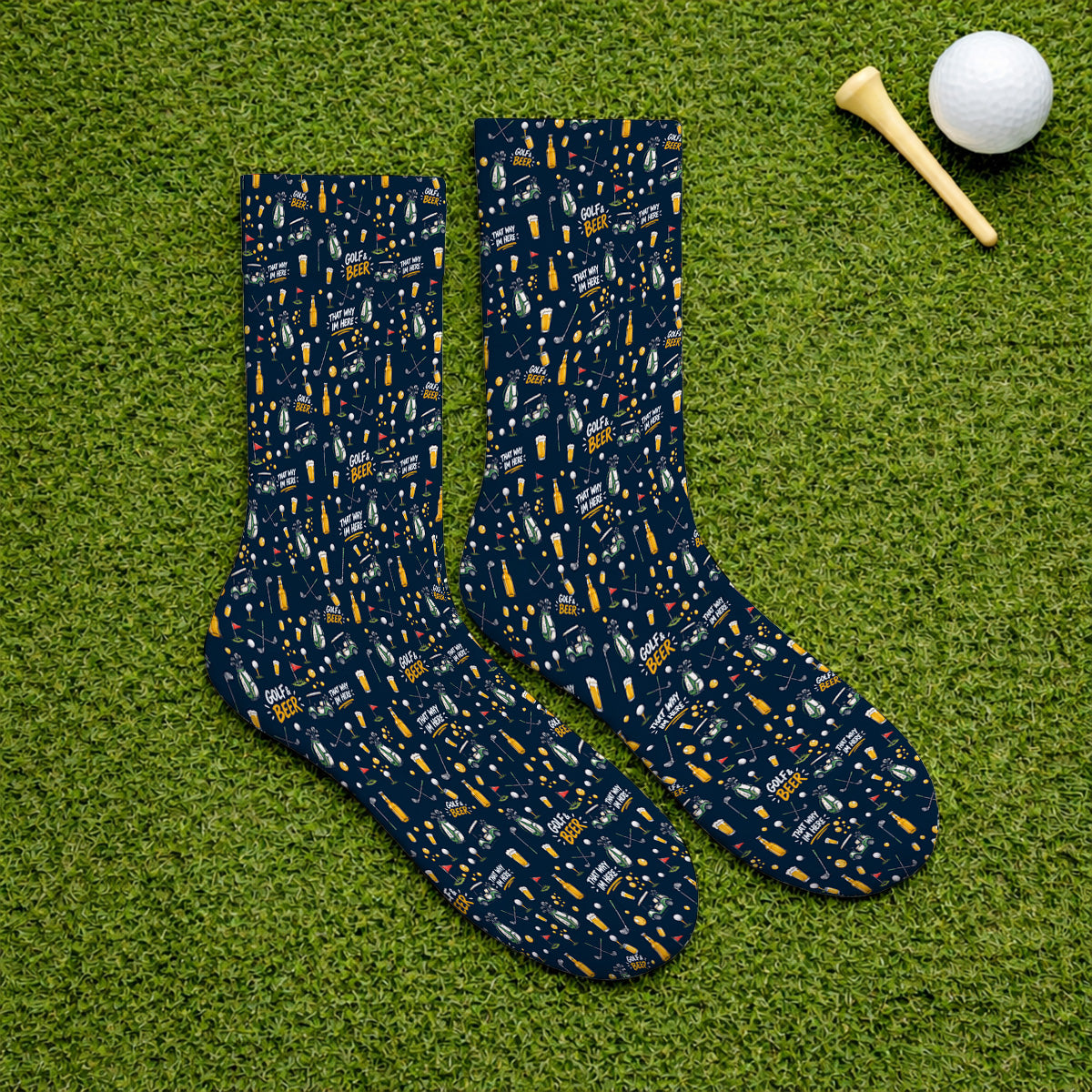 Funny Golf & Beer Socks, Golf Cart And Beer Pattern Golf Sock, That’s Why I’m Here Golf Gift For Golfer