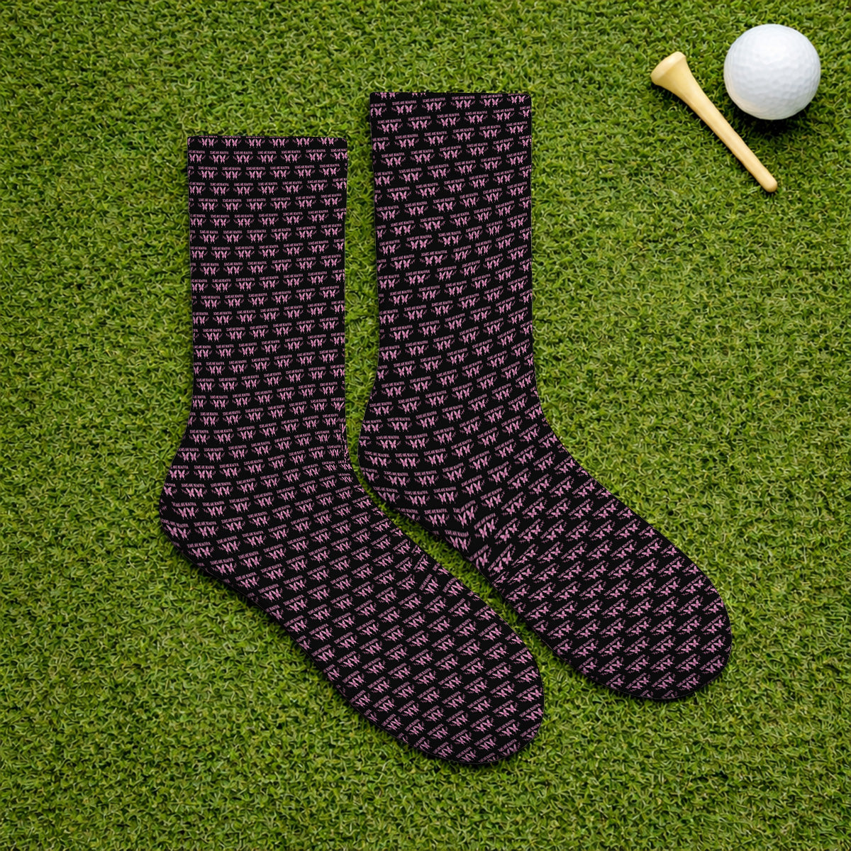 Scars Are Beautiful Breast Cancer Awareness Golf Socks, Pink Butterfly Survivor Pattern Sock, Inspirational Golf Gift for Golfer