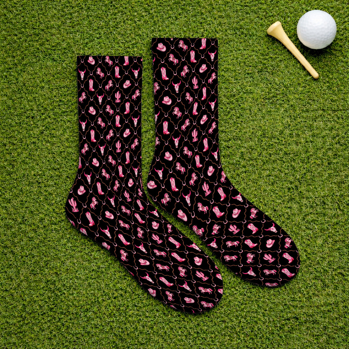 Pink Cowgirl Golf Socks, Western Rodeo Pattern Golf Sock, Funny Golf Gift For Golfers