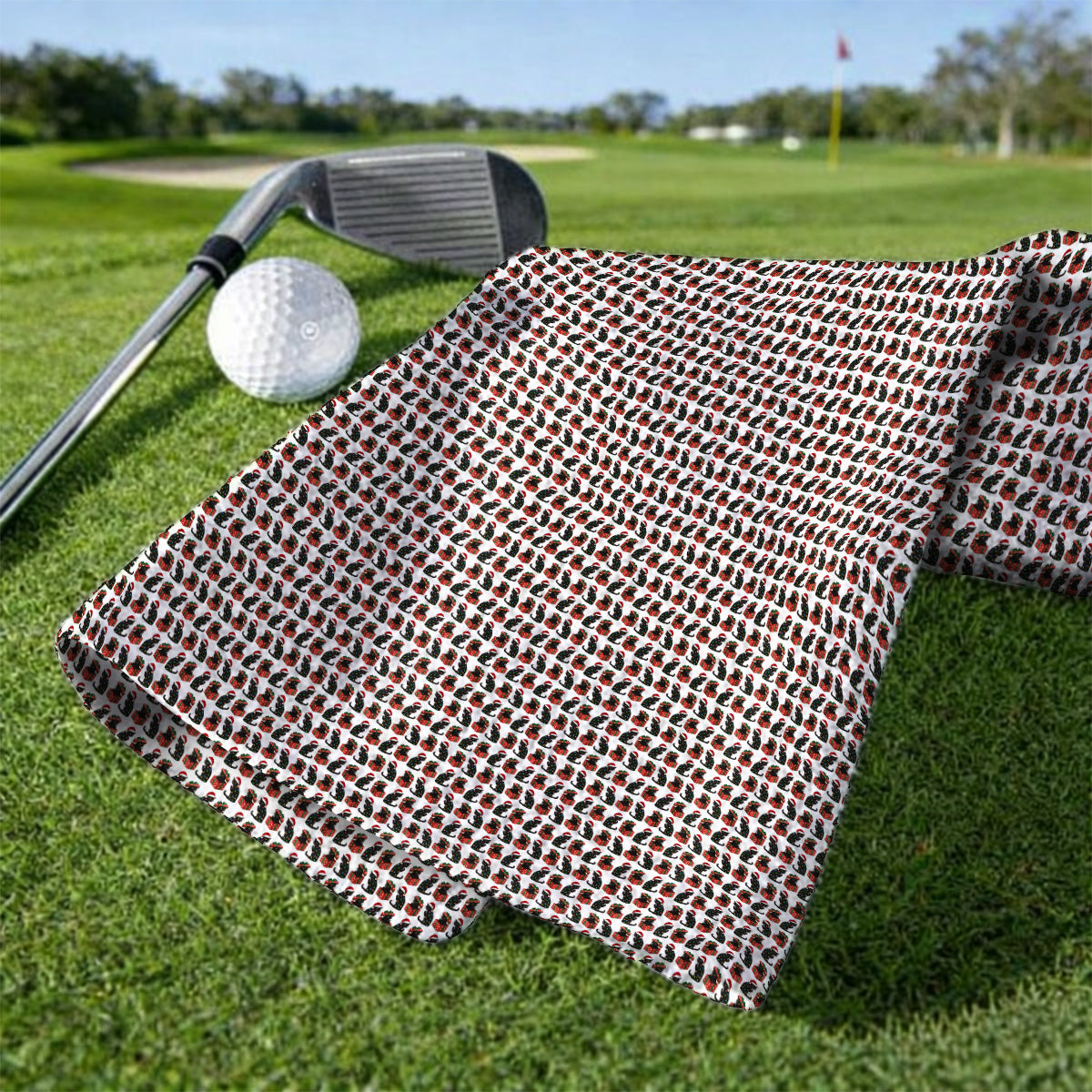 Black Cat Christmas Pattern Golf Towels, Funny Christmas Cat Golf Towel, Holiday Gift for Cat Lovers