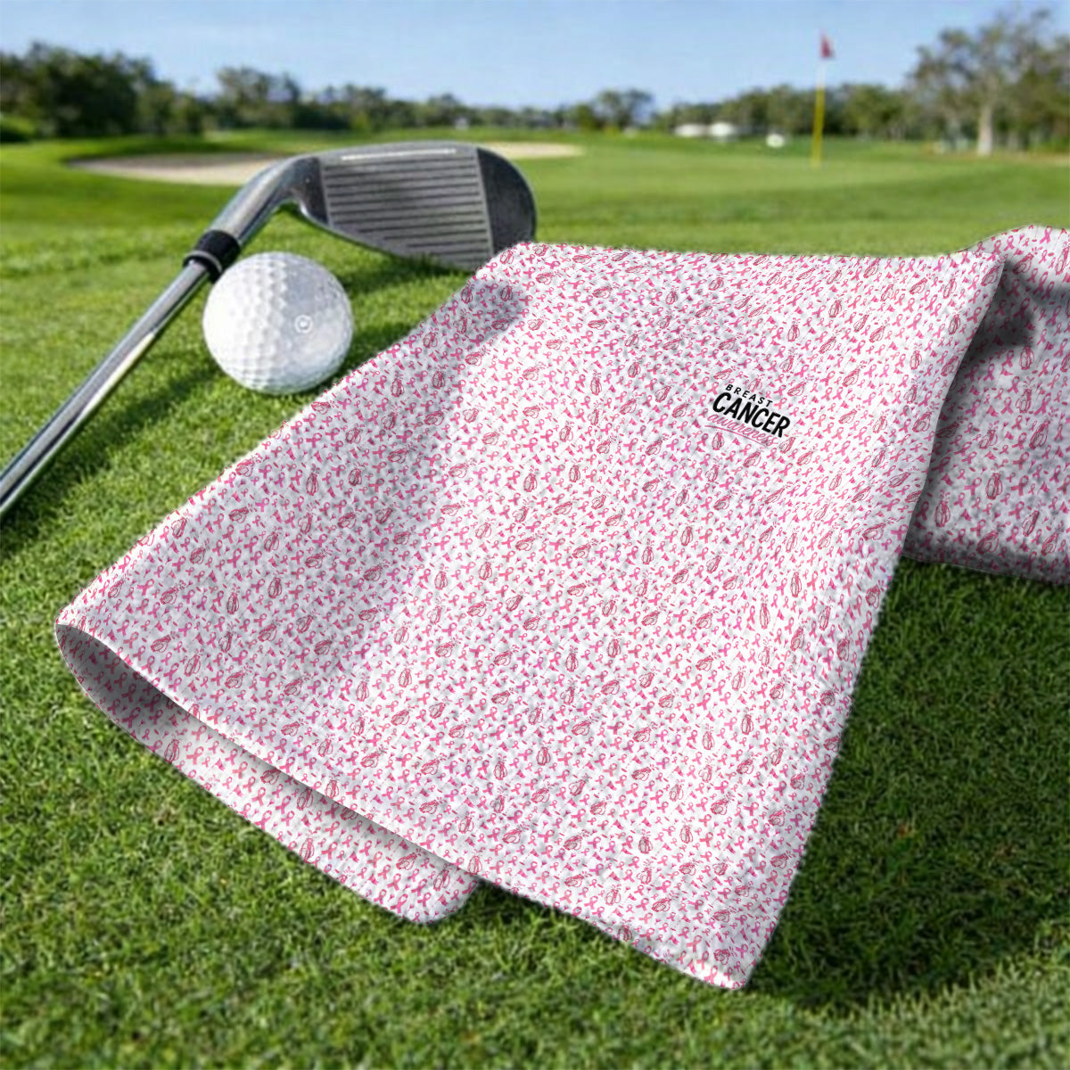 Breast Cancer Awareness Golf Towels, Pink Ribbon Golf Bag Pattern Towel, October Golf Gift for Golfer