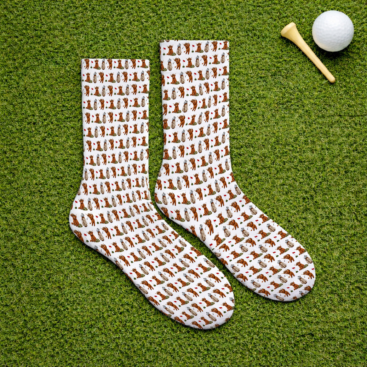 Funny Highland Cow Golf Sock, Highland Cow Pattern Golf Socks, Golf Gift For Golfer