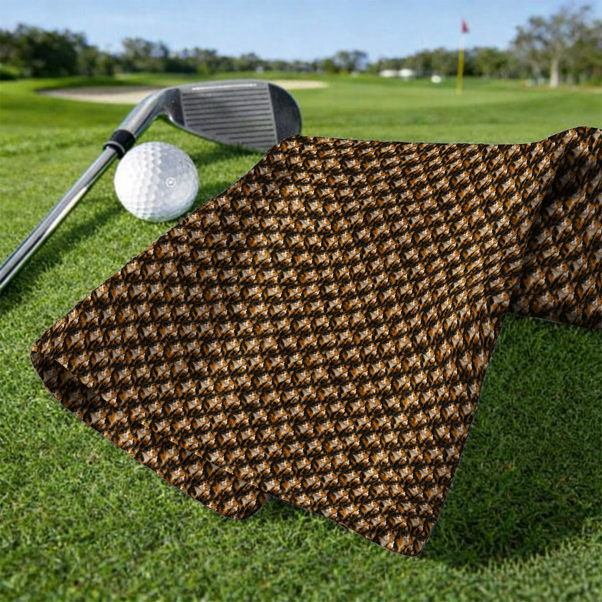 Calico Longhair Cat Golf Towel, Funny Calico Cat Pattern Golf Towels, Golfer Gift for Cat Lovers